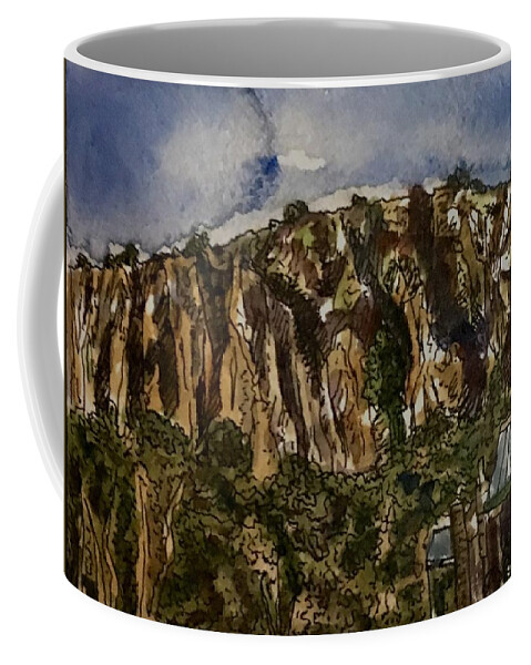 Landscape Coffee Mug featuring the painting Store at Davis Mountain's Base by Angela Weddle