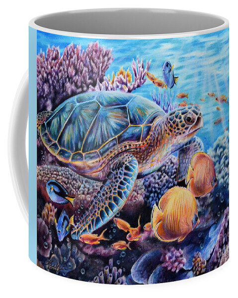 Sea Turtle Coffee Mug featuring the painting Stories I tell by Lachri