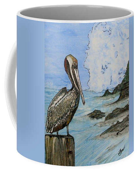 Brown Pelican Coffee Mug featuring the painting Storm Warch by Lyn Hayes
