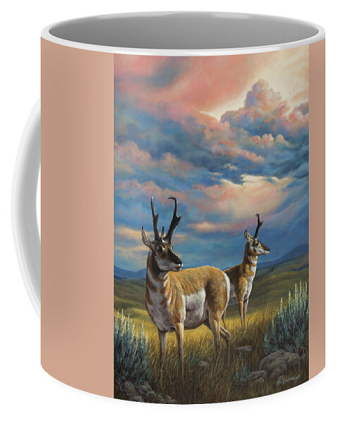 Antelope Coffee Mug featuring the painting Storm's A Brewin by Kim Lockman