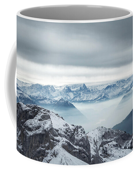 Adventure Coffee Mug featuring the photograph Stormy Mountainscape. Mount Pilatus, Switzerland by Rick Deacon