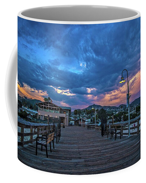 Storm Coffee Mug featuring the photograph Stormy Skies Over the Pier by Lynn Bauer