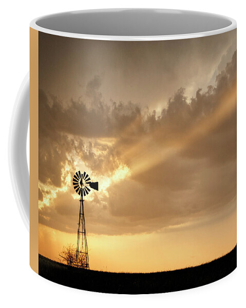 Kansas Coffee Mug featuring the photograph Stormy Sunset and Windmill 02 by Rob Graham