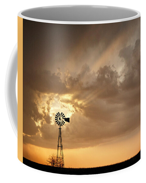 Kansas Coffee Mug featuring the photograph Stormy Sunset and Windmill 05 by Rob Graham
