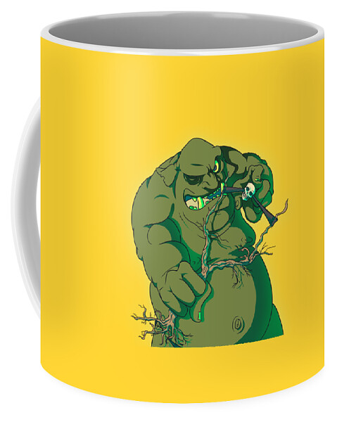 Ogre Coffee Mug featuring the digital art Storybook ogre shooting heads by Jorgo Photography