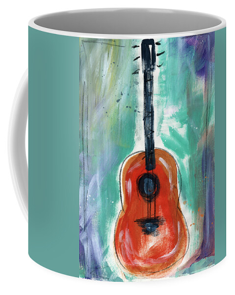 Guitar Coffee Mug featuring the painting Storyteller's Guitar by Linda Woods