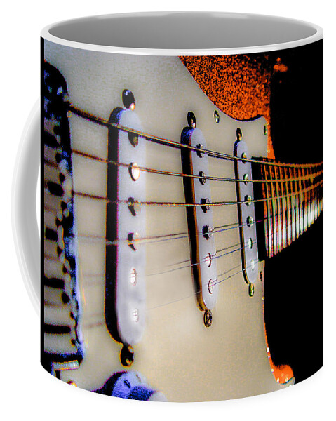 Guitar Coffee Mug featuring the digital art Stratocaster Pop Art Tangerine Sparkle Fire Neck Series by Guitarwacky Fine Art