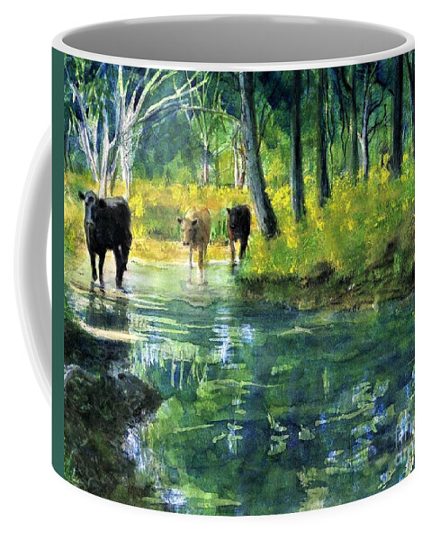 Cows Coffee Mug featuring the painting Streaming Cows by Randy Sprout