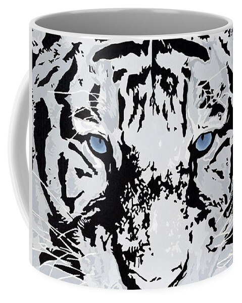 White Tiger Coffee Mug featuring the painting Strength And Beauty by Cheryl Bowman