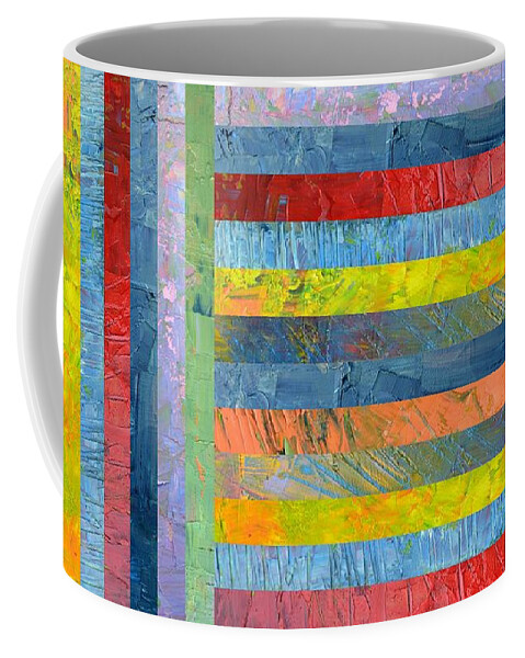 Textural Coffee Mug featuring the painting Stripes with Blue and Red by Michelle Calkins