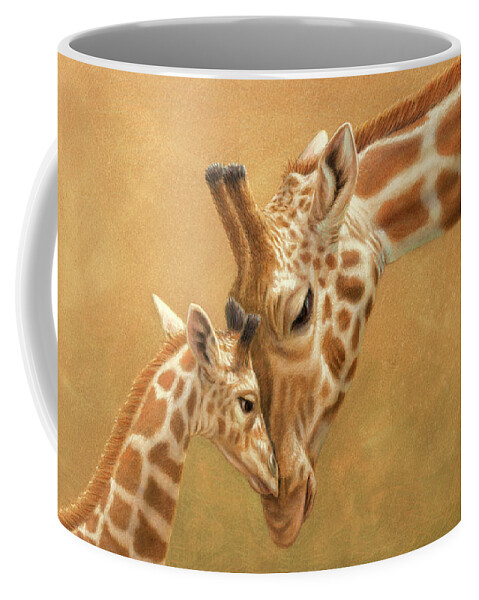 Giraffe Coffee Mug featuring the drawing Study of a Parental Bond by James W Johnson