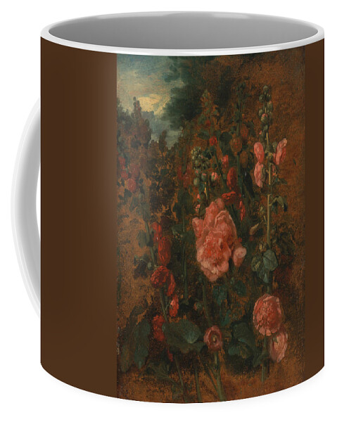 English Romantic Painters Coffee Mug featuring the painting Study of Hollyhocks by John Constable