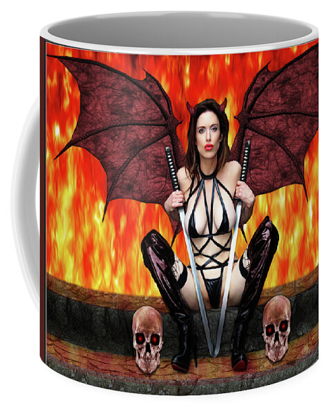 Fantasy Coffee Mug featuring the photograph Succubus And Flames by Jon Volden