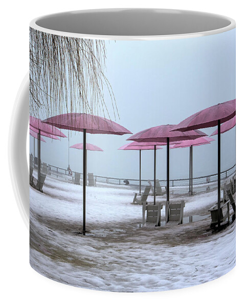 Toronto Coffee Mug featuring the digital art Sugar Beach Pink Parasols by Nicky Jameson