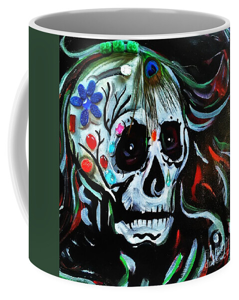 Sugar Skull Death Coffee Mug featuring the mixed media Sugar Skull 3 by Tracy Mcdurmon