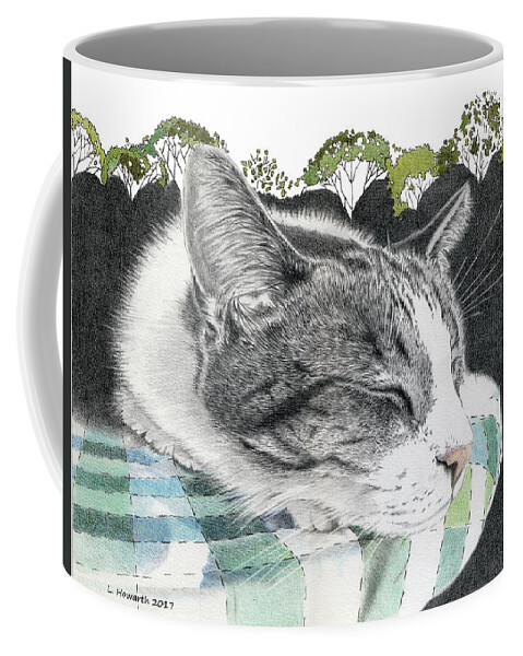 Cat Coffee Mug featuring the drawing Summer Dreams by Louise Howarth
