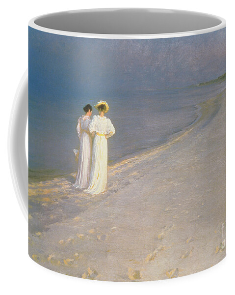 Kroyer Coffee Mug featuring the painting Summer Evening on the Skagen Southern Beach with Anna Ancher and Marie Kroyer by Peder Severin Kroyer