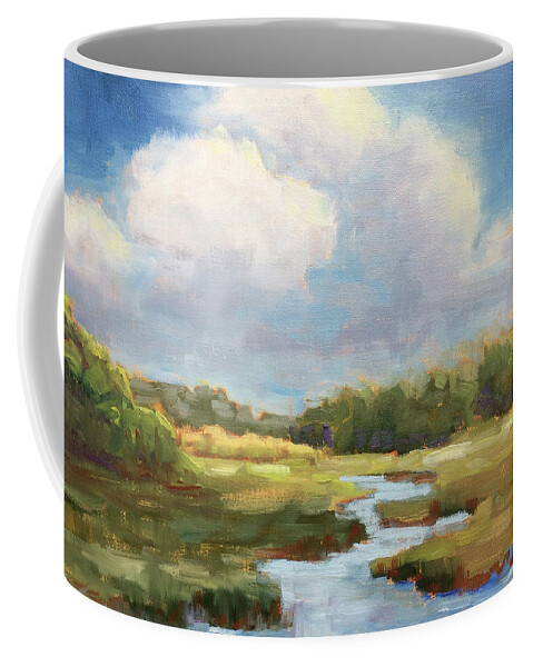 Sunny Clouds Coffee Mug featuring the painting Summer Marsh Colors by Barbara Hageman