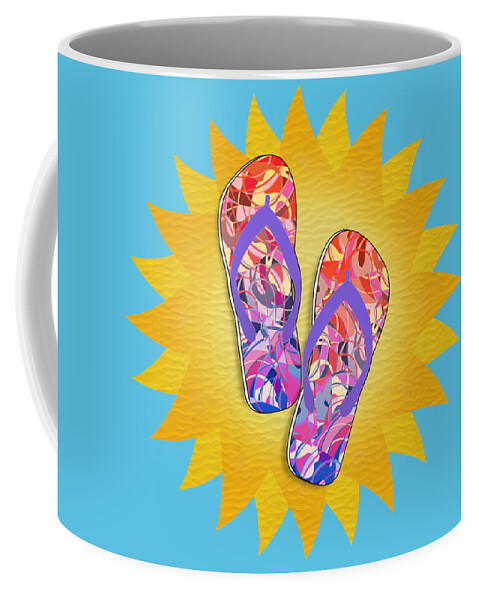  Coffee Mug featuring the mixed media Summer Sunshine and Purple Flip-Flops by Gravityx9 Designs