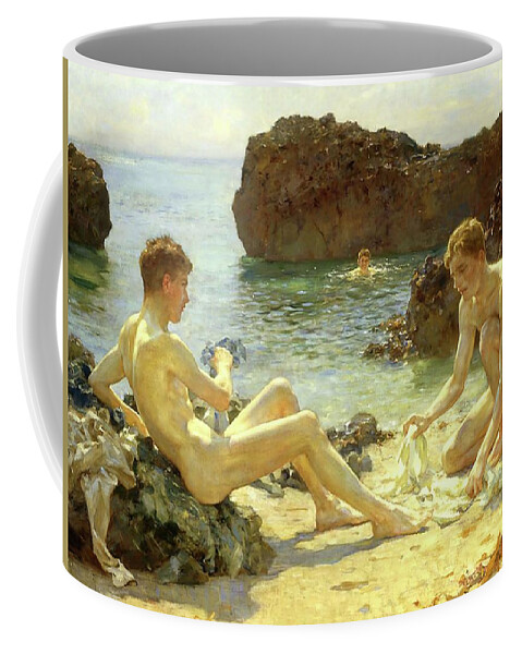 Henry Scott Tuke Coffee Mug featuring the painting Sun Bathers by Henry Scott Tuke
