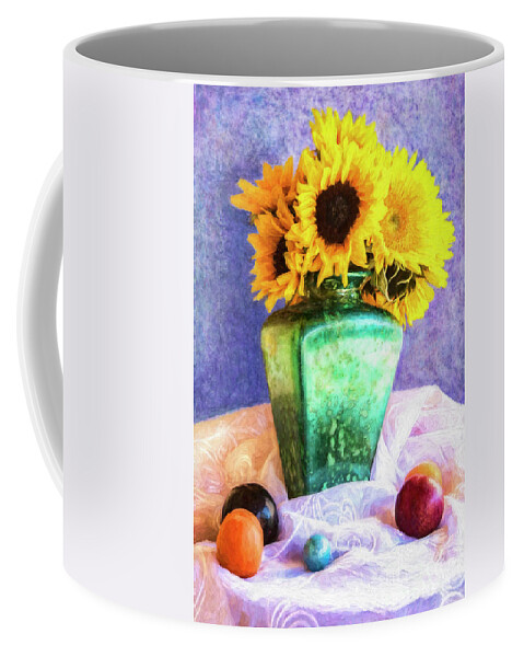 Draped Fabric Coffee Mug featuring the digital art Sun Flowers In A Vase by Sandra Selle Rodriguez