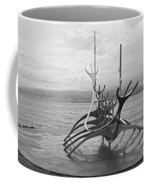 Sun Voyager Coffee Mug featuring the photograph Sun Voyager, Reykjavik, Black and White by Catherine Sherman