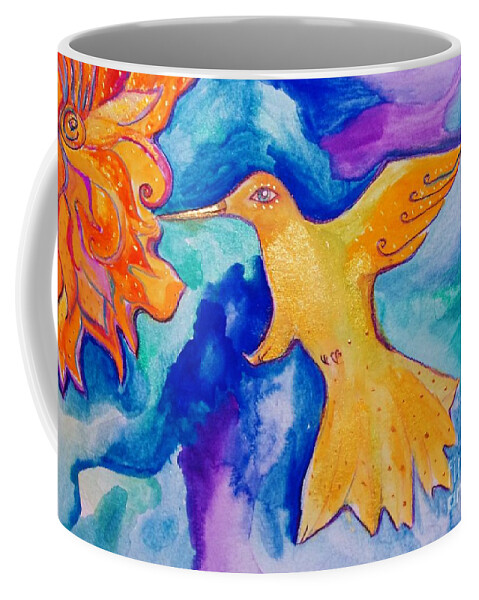 Watercolor Coffee Mug featuring the painting Sunbird by Garden Of Delights
