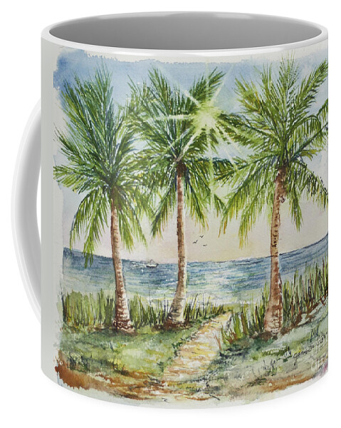 Palm Trees Coffee Mug featuring the painting Sunburst Beach Morning by Janis Lee Colon