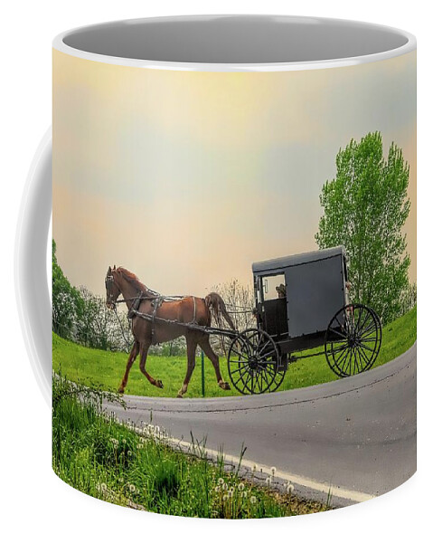 Amish Coffee Mug featuring the photograph Sunday Ride at Sunset on Ronks Road by Dyle Warren