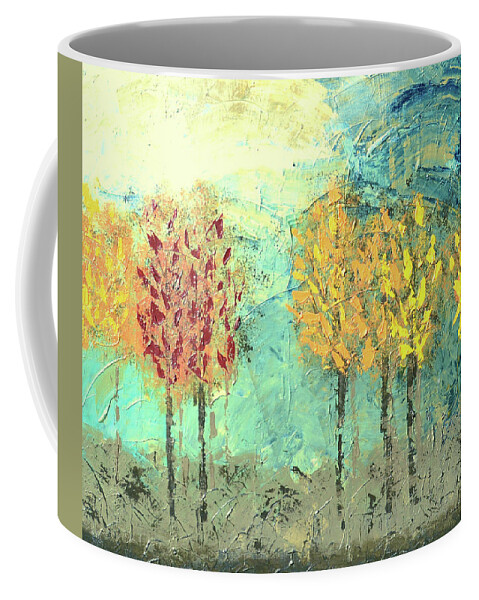Sunrise Coffee Mug featuring the painting Sundown Trees by Linda Bailey