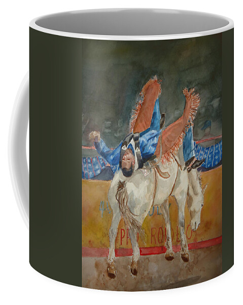 There The Cowboys Goes. Bronco Coffee Mug featuring the painting Sunfisher by Charme Curtin