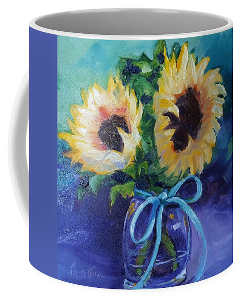 Sunflowers Coffee Mug featuring the painting Sunflower/Clear Jar by Judy Fischer Walton
