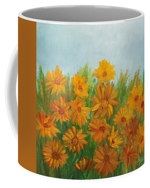 Sunflowers Coffee Mug featuring the painting Sunflowers Abstract by Angeles M Pomata