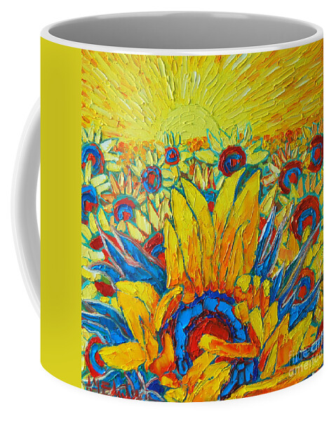 Sunflowers Coffee Mug featuring the painting Sunflowers Field In Sunrise Light by Ana Maria Edulescu