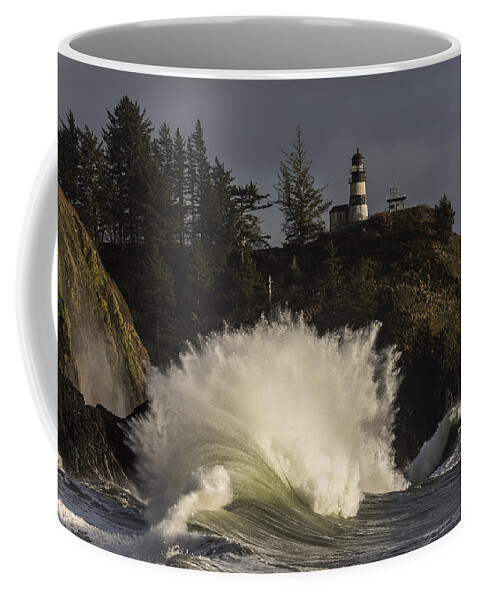 Cape Disappointment Coffee Mug featuring the photograph Sunlight and Surf by Robert Potts