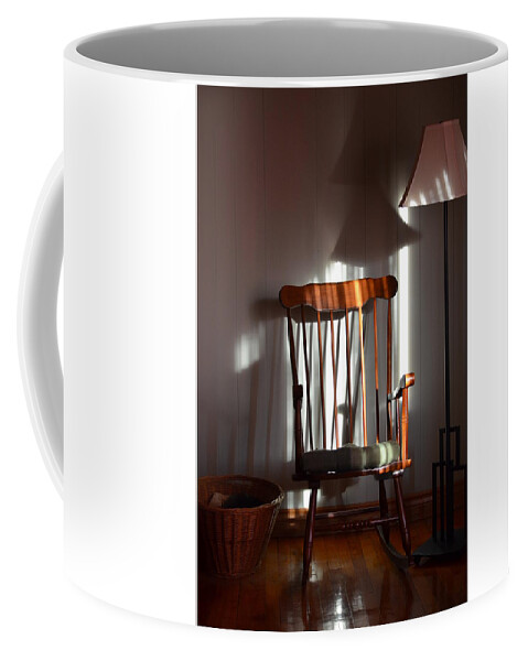 Sun Coffee Mug featuring the photograph Sunlit Chair by Cheryl Charette