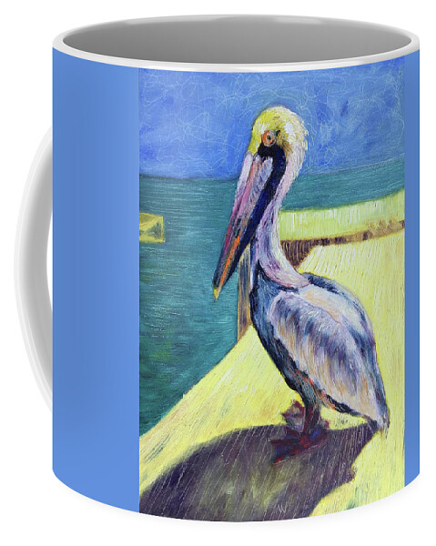 Pelican Coffee Mug featuring the painting Sunny Pelican by AnneMarie Welsh