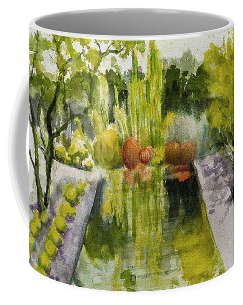 Landscape Coffee Mug featuring the painting Infinity Pool In the Gardens at Annenburg Estate by Maria Hunt