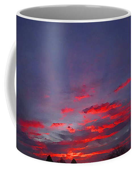 Sunrise Coffee Mug featuring the mixed media Sunrise Abstract, Red Oklahoma Morning by Shelli Fitzpatrick