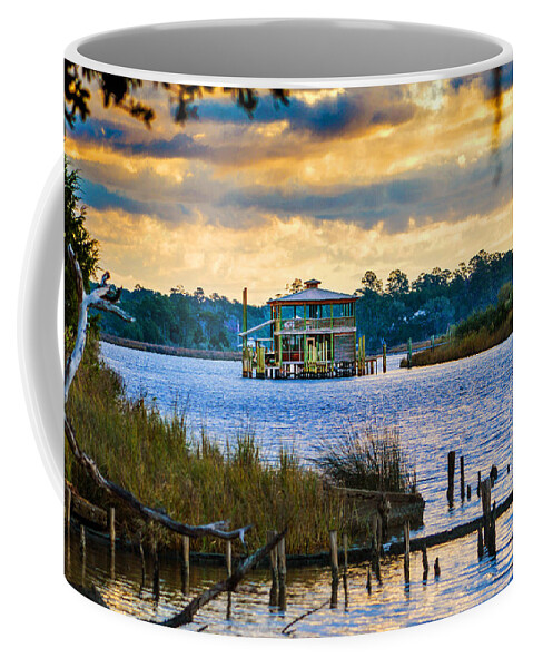 Bon Secour Coffee Mug featuring the photograph Sunrise and Boathouse on the Bon Secour River by Michael Thomas