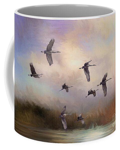 Janice Rae Pariza Coffee Mug featuring the painting Sunrise Flight by Janice Pariza