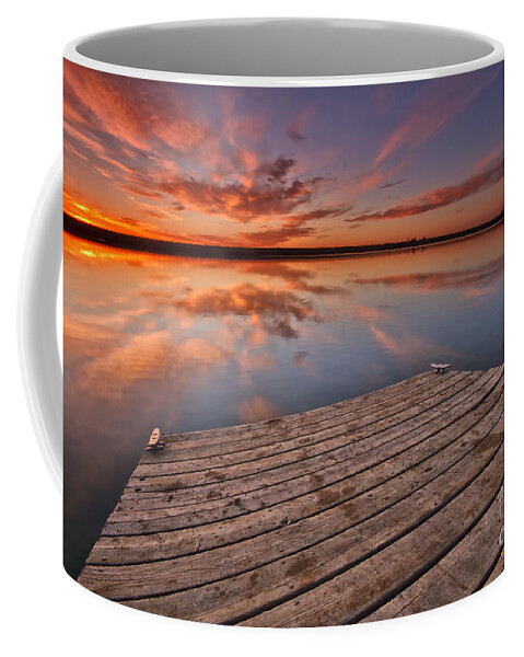 Sunrise Coffee Mug featuring the photograph Sunrise over a Colorado fishing dock by Ronda Kimbrow