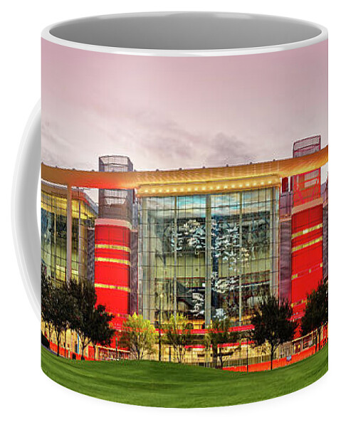 Downtown Coffee Mug featuring the photograph Sunrise Panorama of George R Brown Convention Center in Downtown Houston - Texas by Silvio Ligutti