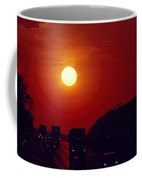Road Coffee Mug featuring the photograph Sunrise rush hour by Eduard Moldoveanu