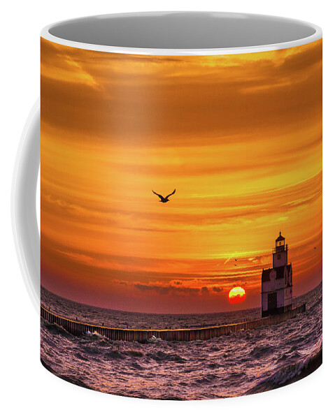 Lighthouse Coffee Mug featuring the photograph Sunrise Solo by Bill Pevlor