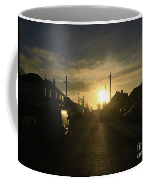 Sun Coffee Mug featuring the digital art Sunrise Street by Andrew Middleton