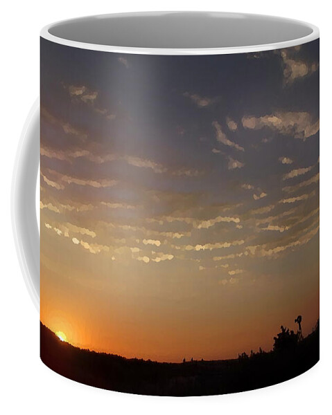 Nature Coffee Mug featuring the mixed media Sunrise with Windmill by Shelli Fitzpatrick