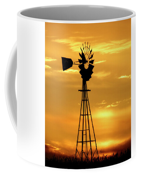 Kansas Coffee Mug featuring the photograph Sunset and Windmill 15 by Rob Graham