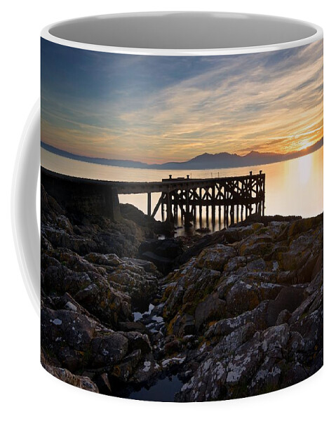 Sunset Coffee Mug featuring the photograph Sunset at Portencross pier by Stephen Taylor