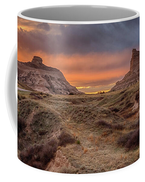 Scotts Bluff Coffee Mug featuring the photograph Sunset at Scotts Bluff by Susan Rissi Tregoning